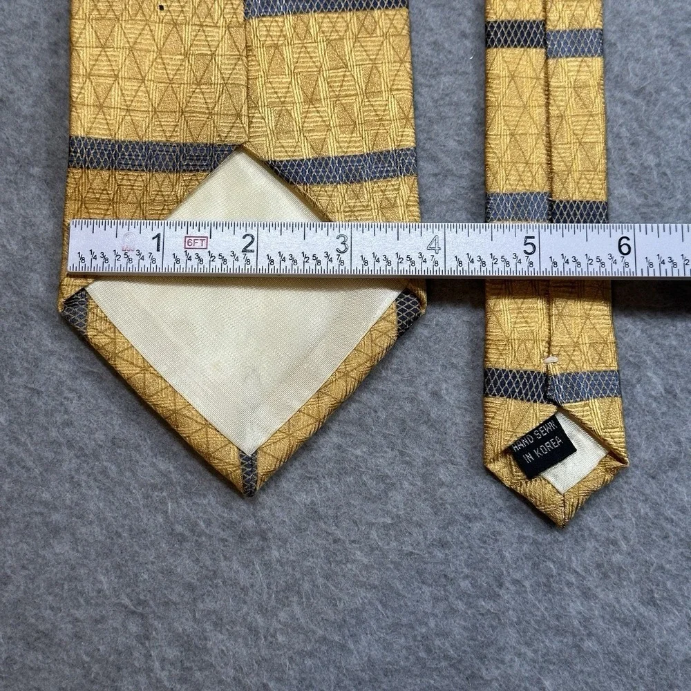 Esquire 100% Silk Gold Blue Striped Necktie Made in Korea Vintage 58x3.75in
